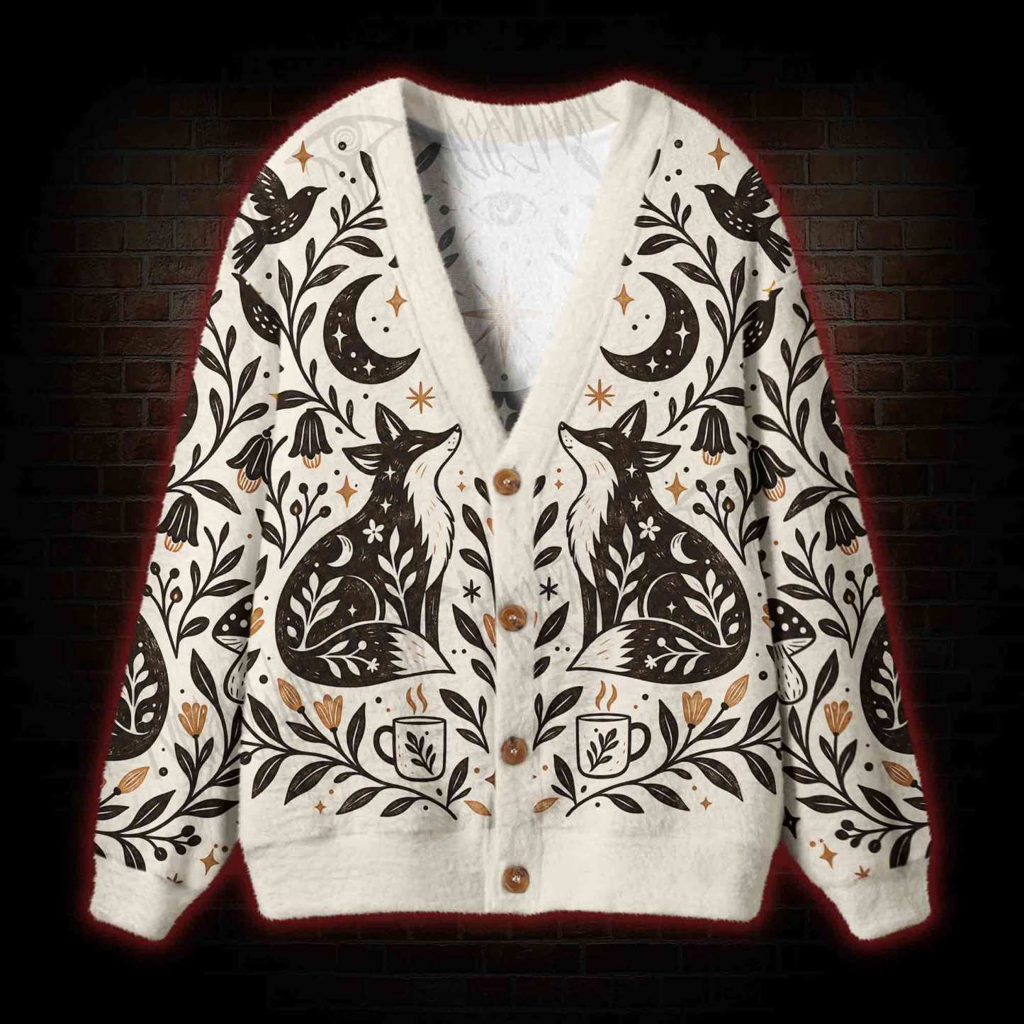 Witchy Celestial Fox Cardigan Sweater