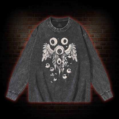 Weirdcore Eyeball Washed Long-Sleeve T-shirt