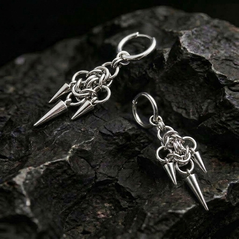 Triple Spike Chains Wings Earrings