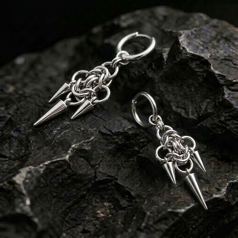 Triple Spike Chains Wings Earrings
