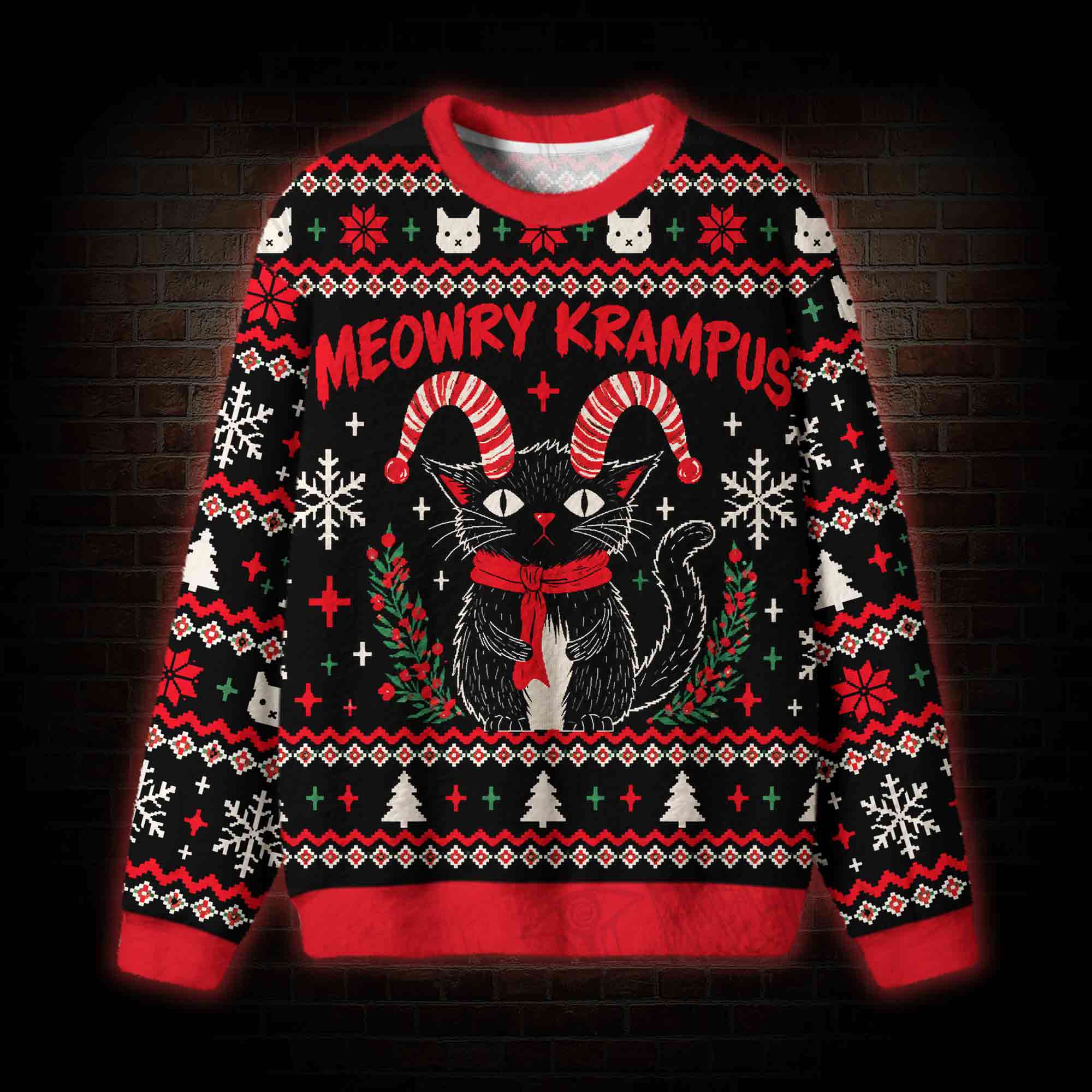 Meowry Krampus Ugly Sweatshirts