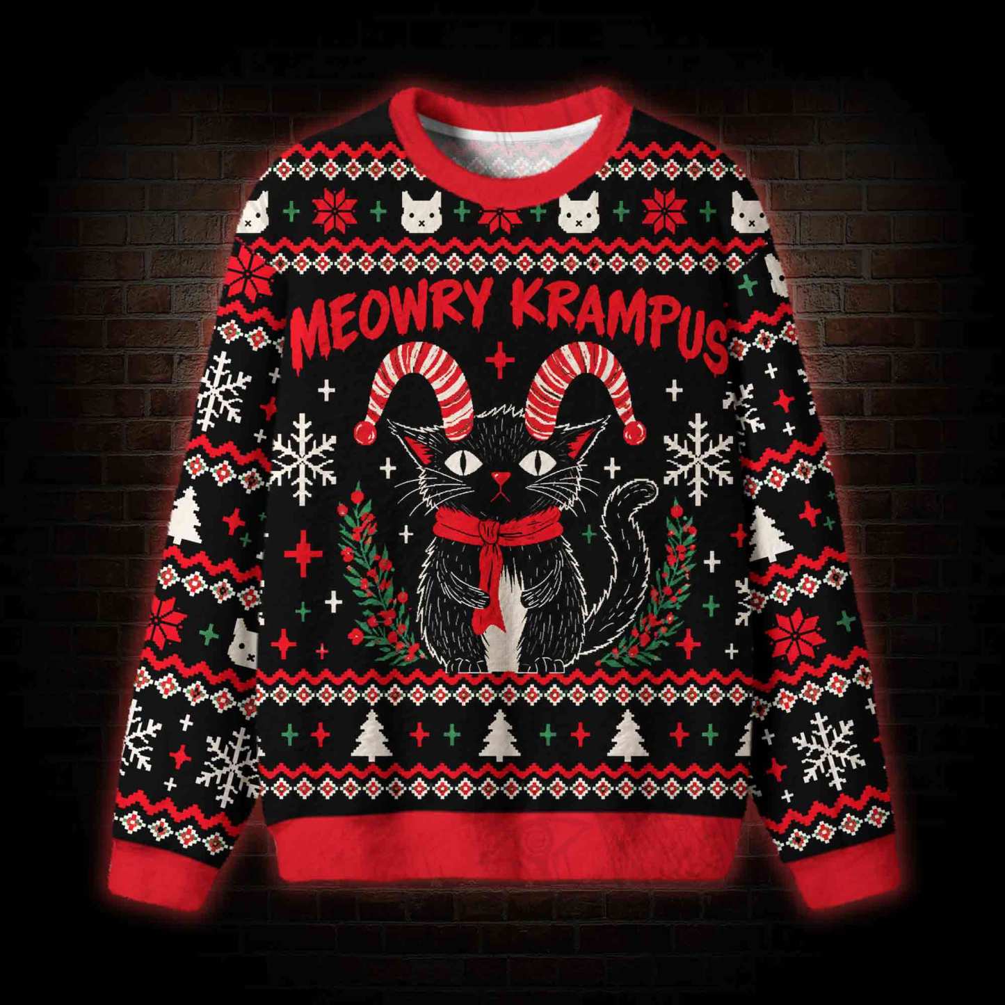 Meowry Krampus Ugly Sweatshirts