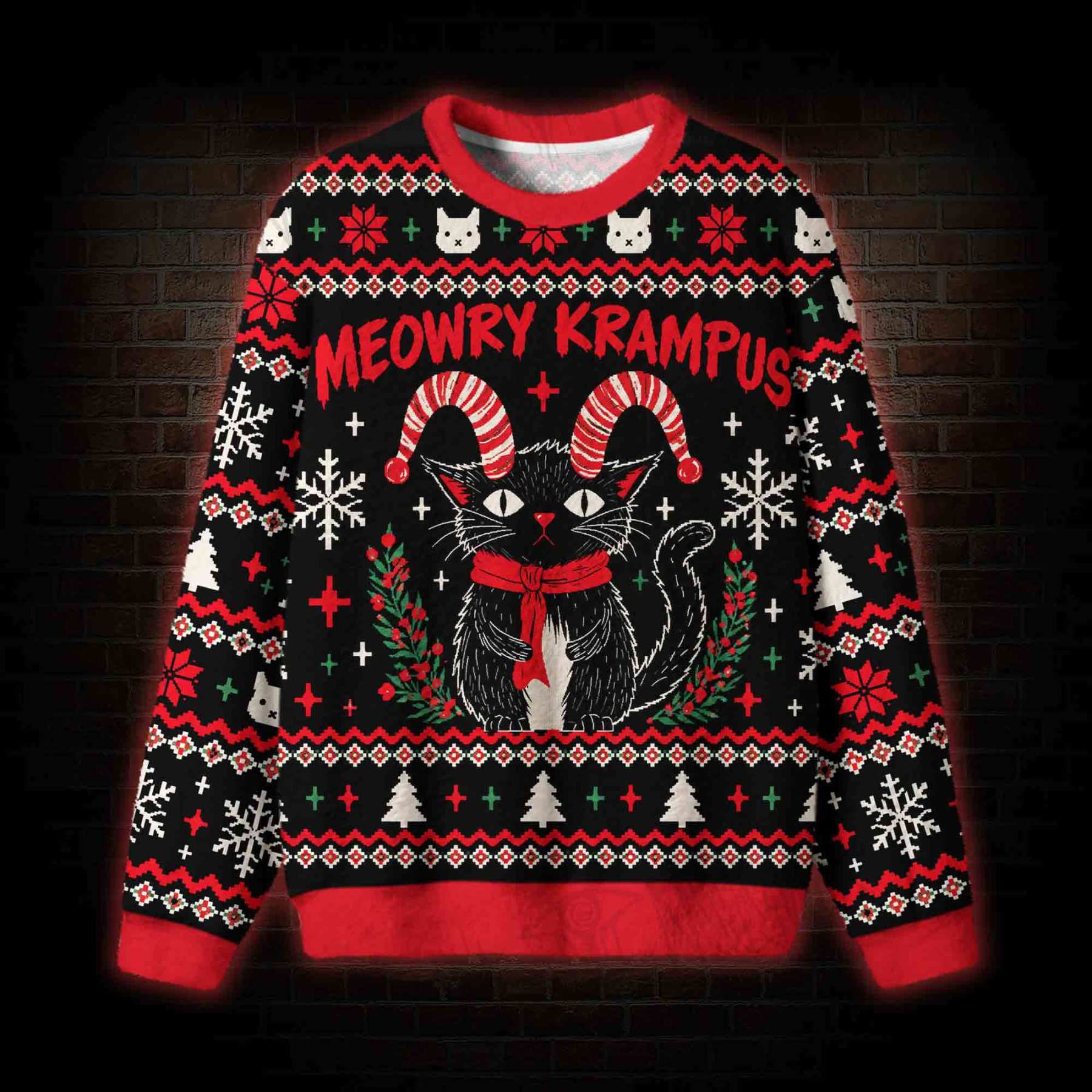 Meowry Krampus Ugly Sweatshirts