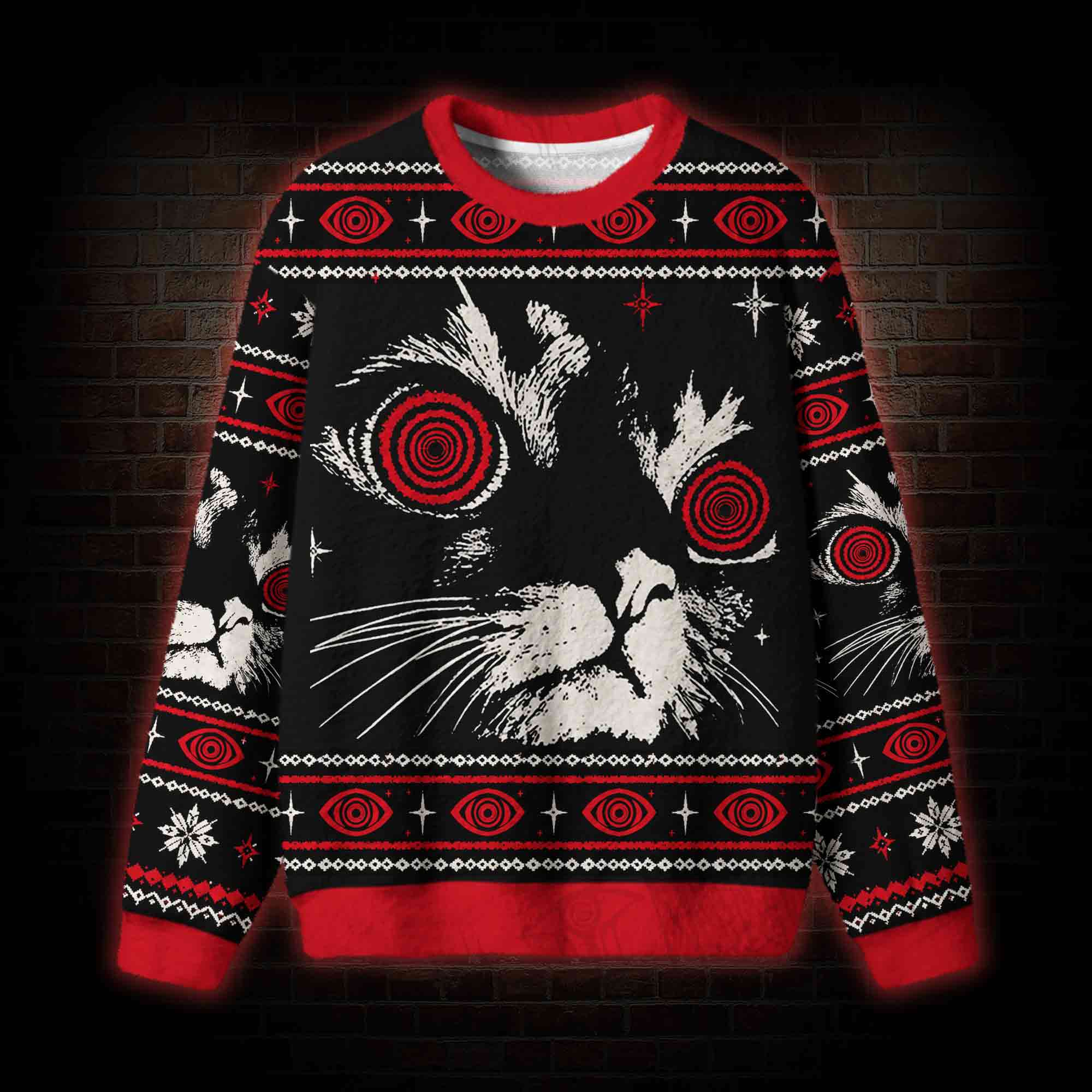 Hypnotic Spiral Eyes Cat Ugly Sweatshirts