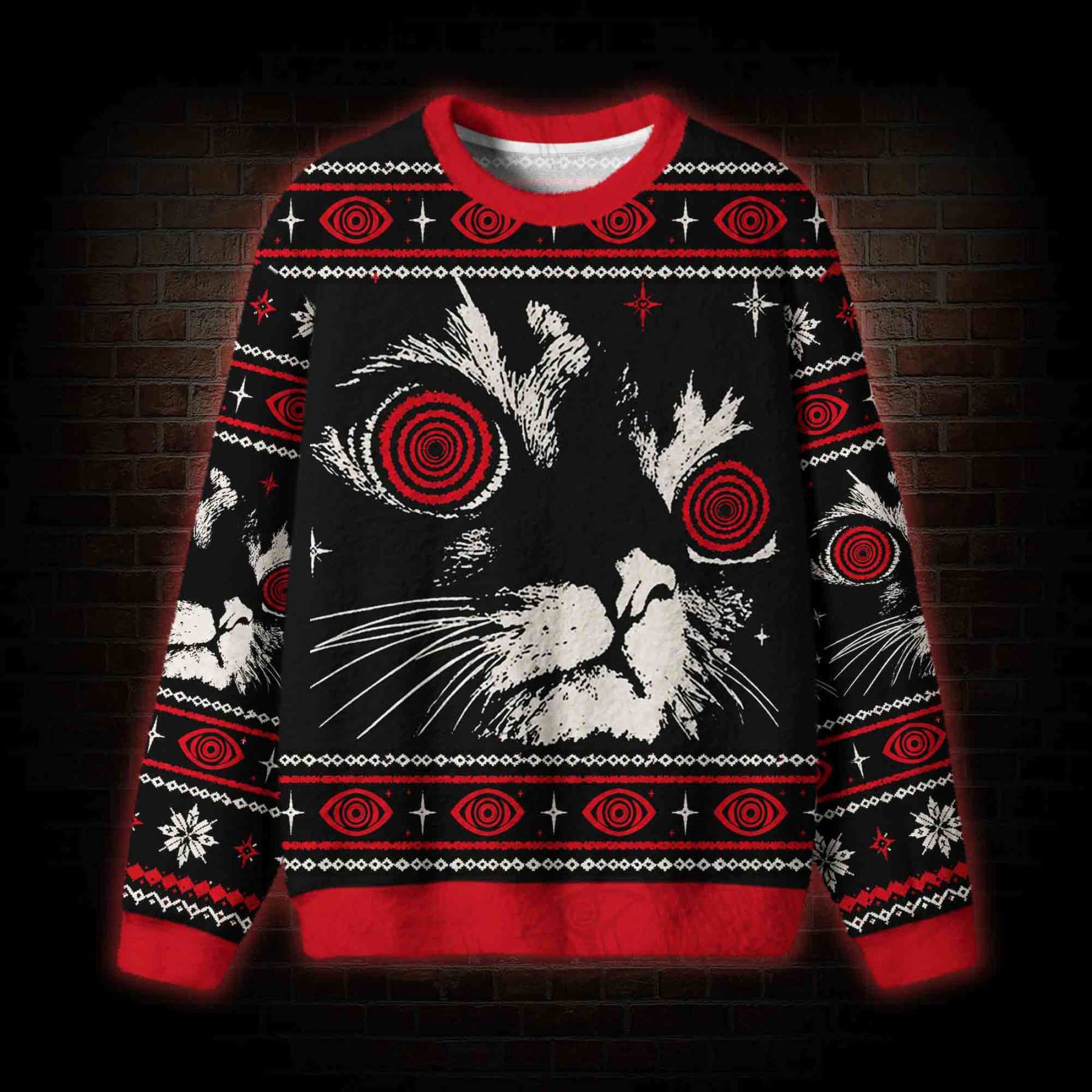 Hypnotic Spiral Eyes Cat Ugly Sweatshirts
