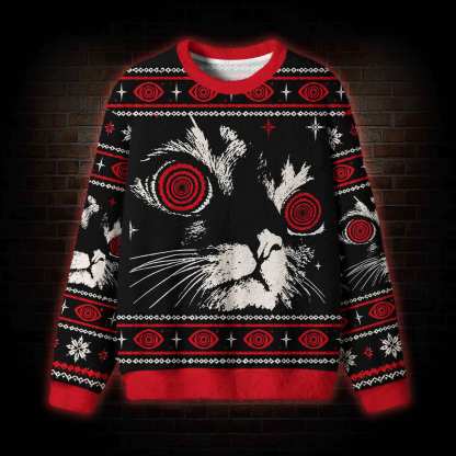 Hypnotic Spiral Eyes Cat Ugly Sweatshirts