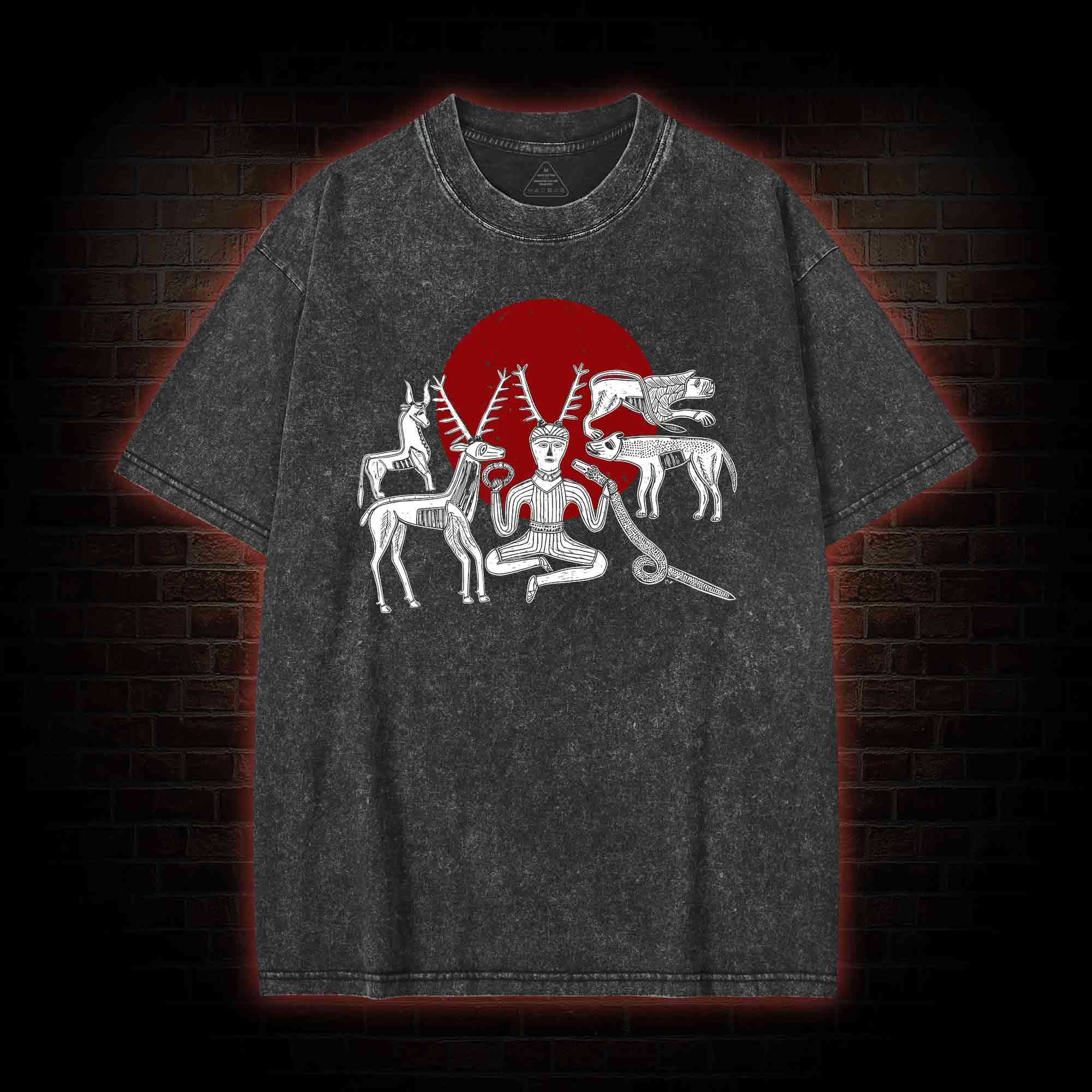 Cernunnos Horned God Halo Washed T-shirt