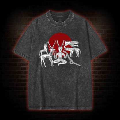 Cernunnos Horned God Halo Washed T-shirt