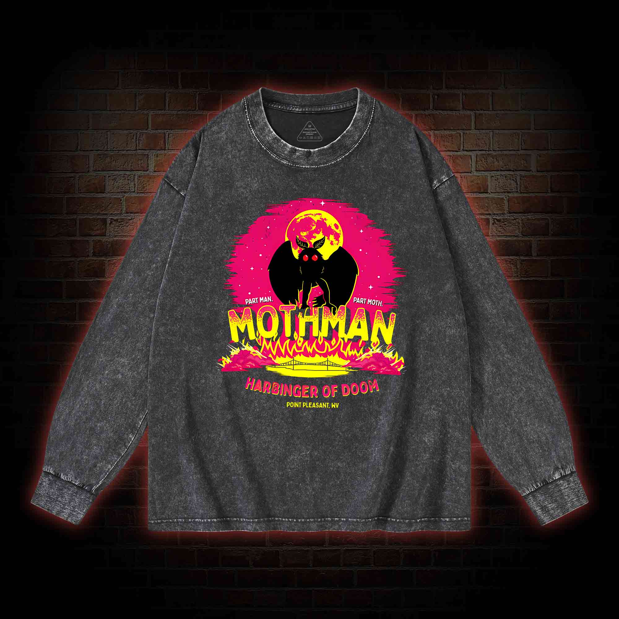 Mothman Harbinger of Doom Washed Long-Sleeve T-shirt