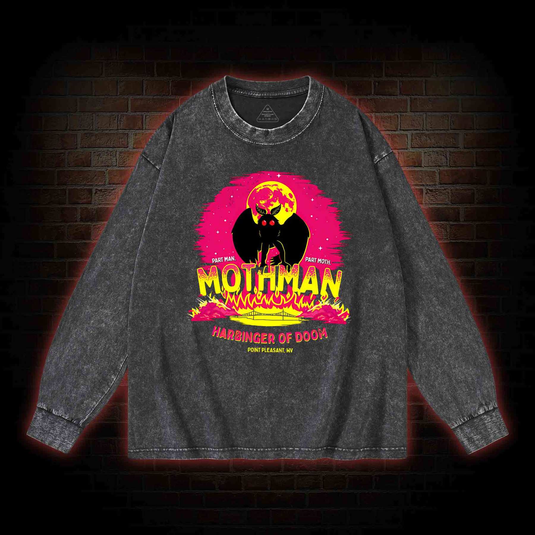 Mothman Harbinger of Doom Washed Long-Sleeve T-shirt