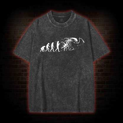 Mens Evolution of Cthulhu Funny Parody Washed T-shirt