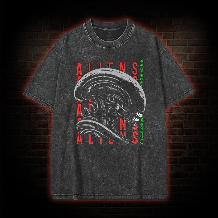 Alien Xenomorph Horror Movie Washed T-shirt