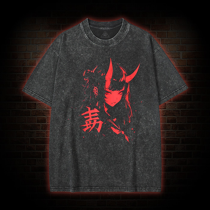 Cool Scary Crazy Anime Japan Manga Washed T-shirt