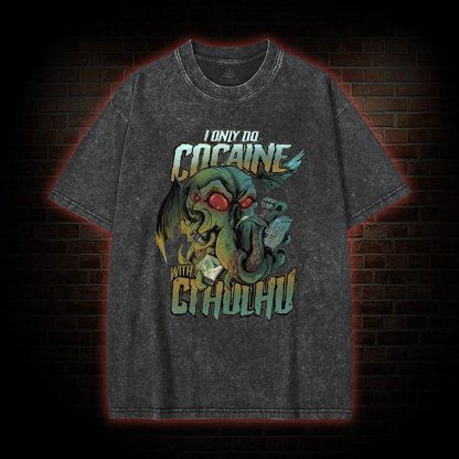 Funny Cocaine With Cthulhu Washed T-shirt