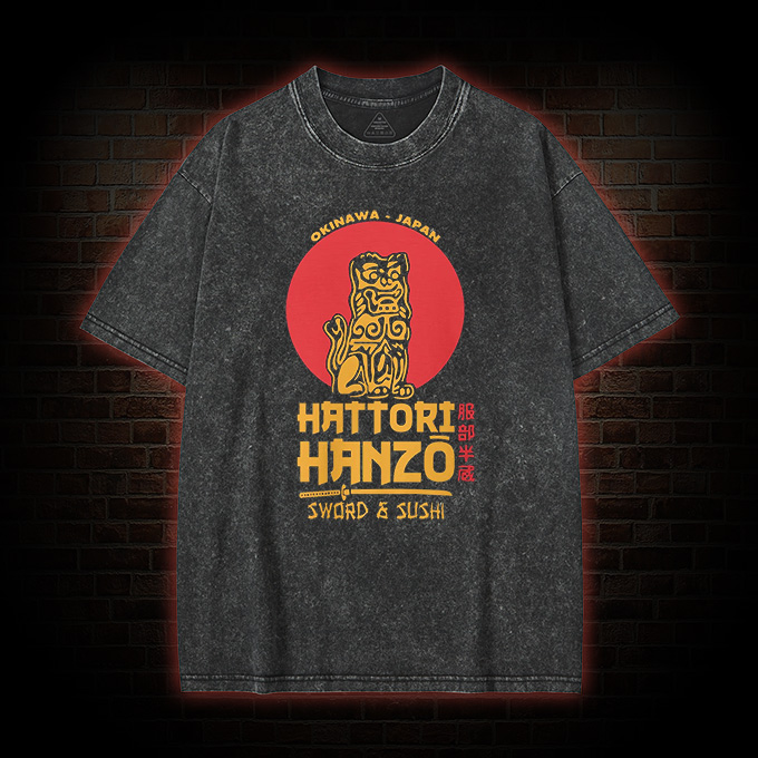 Hattori Hanzo Sword and Sushi Washed T-shirt