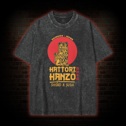 Hattori Hanzo Sword and Sushi Washed T-shirt