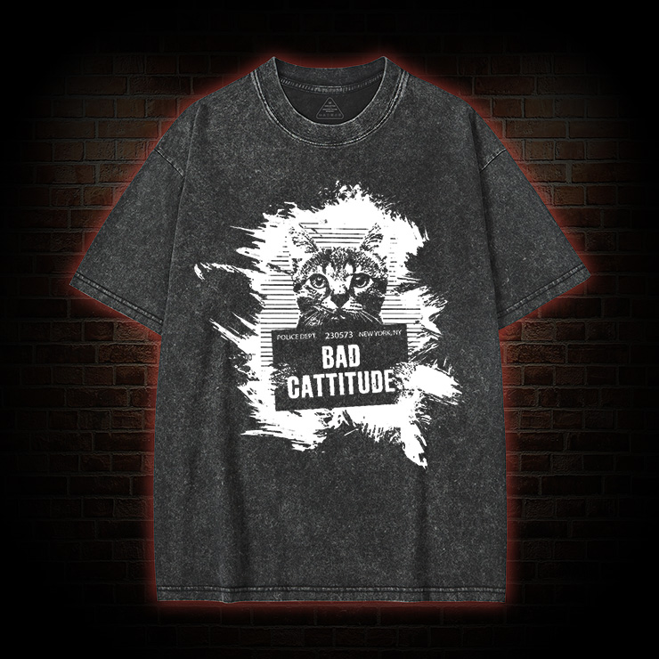 Mugshot Cat Fun Vintage Washed T-Shirt