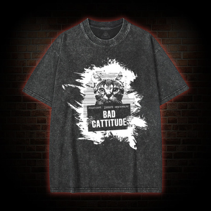 Mugshot Cat Fun Vintage Washed T-Shirt
