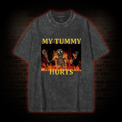 Skeleton Tummy Hurts Washed T-Shirt