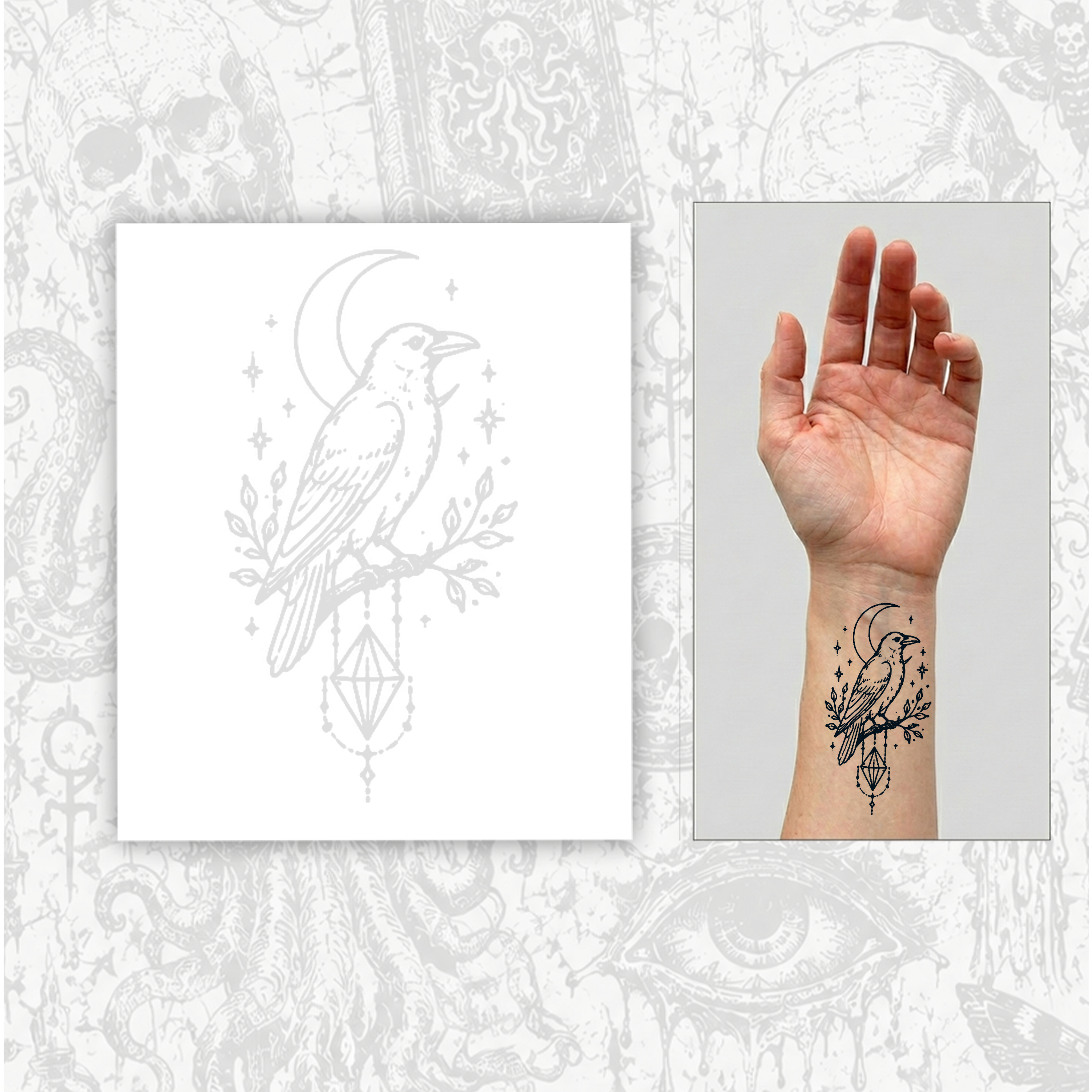 Night Raven Temporary Tattoo