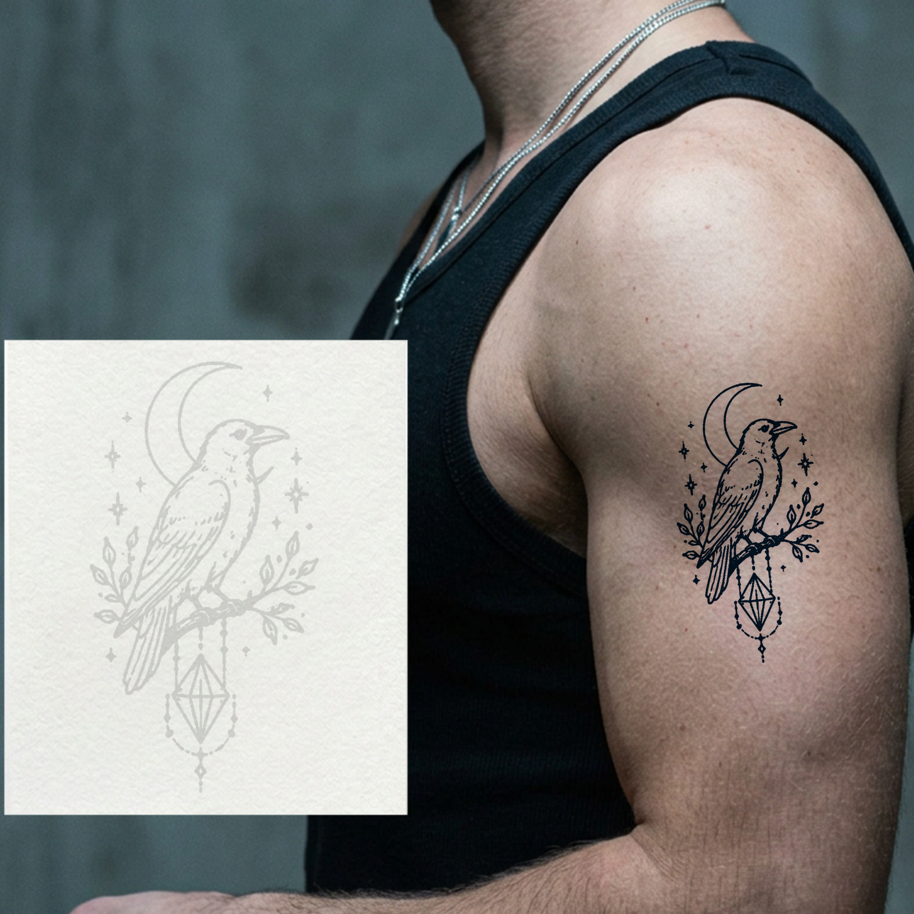 Night Raven Temporary Tattoo
