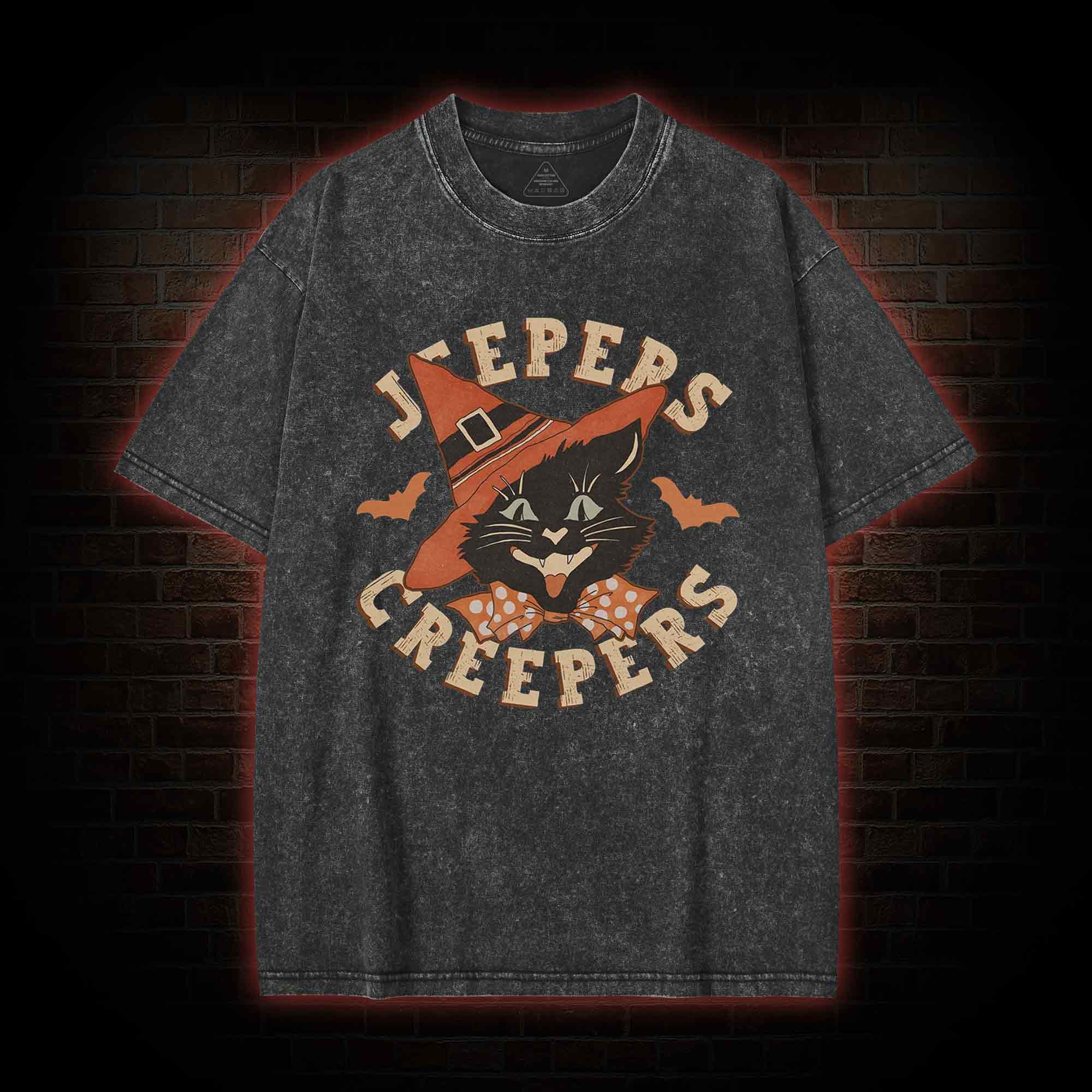 Halloween Black Cat Washed T-shirt
