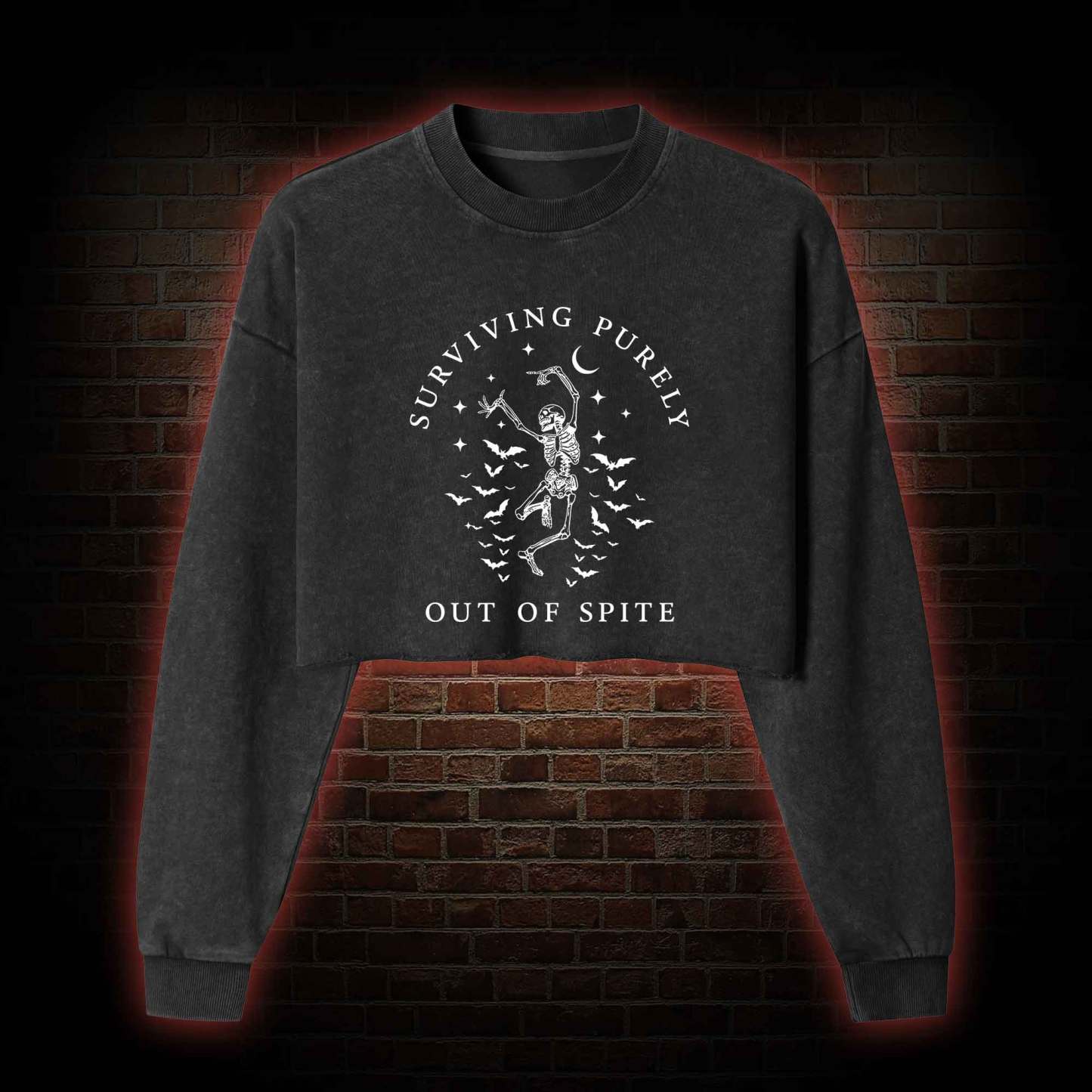 Surviving Purely Out of Spite Washed Cropped Sweatshirts