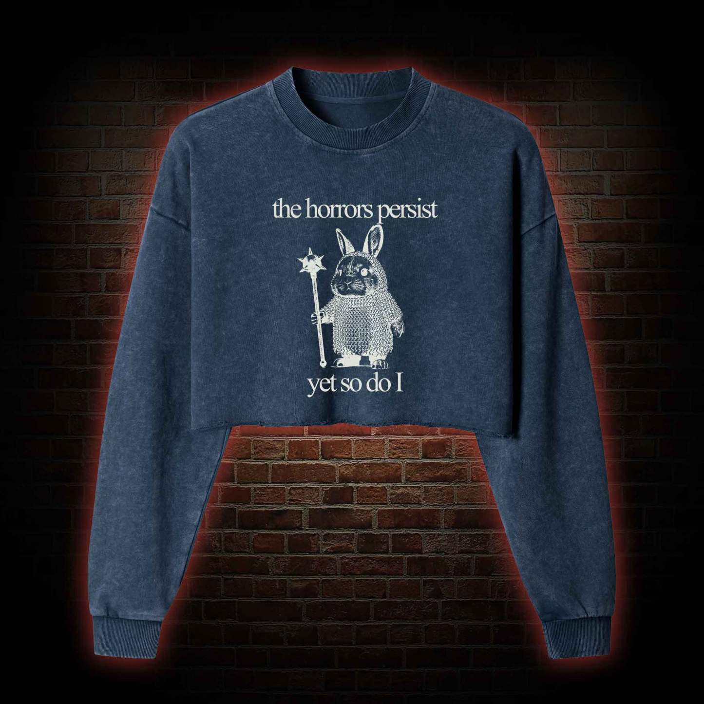 The Horrors Persist but so do I Cute Bunny Washed Cropped Sweatshirts