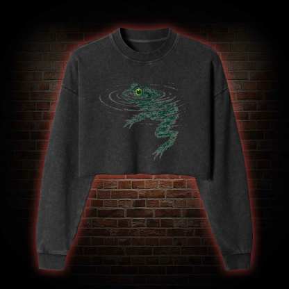 Frog Swimming Washed Cropped Sweatshirts