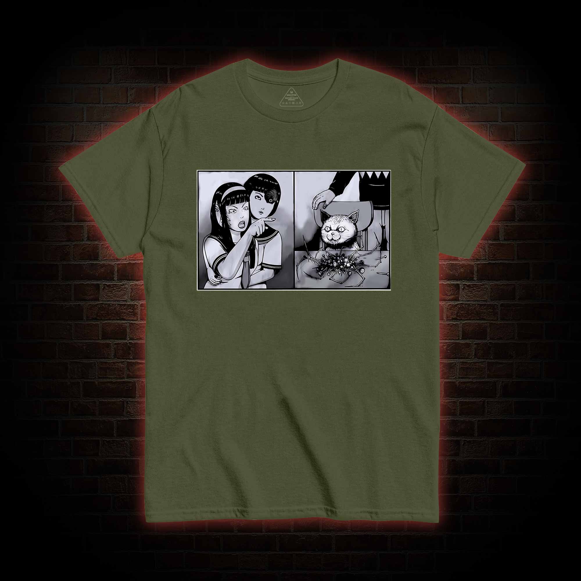 Girl Yelling at a Creepy Cat T-shirt 