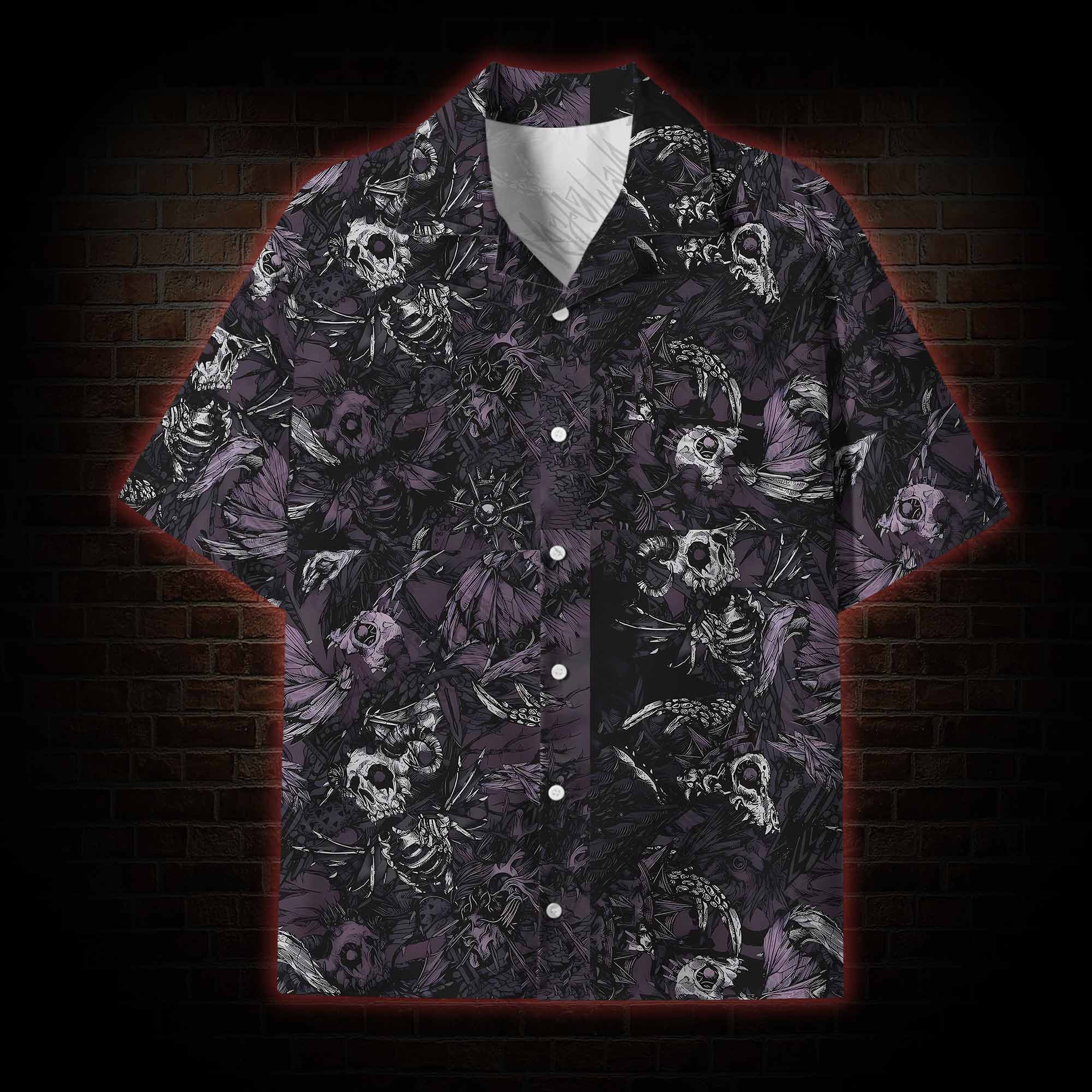 Skull and Dead Leaves Lightweight Hawaiian Shirt