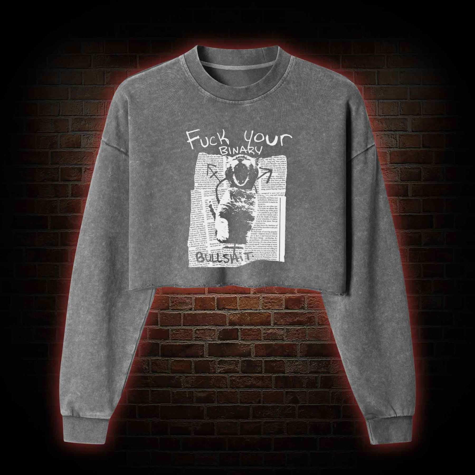 Fuck Your Binary Washed Cropped Sweatshirts