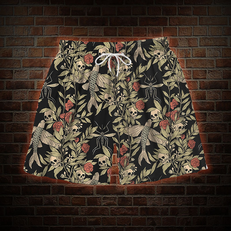 Skull and Flying Fish Mens Swim Trunks