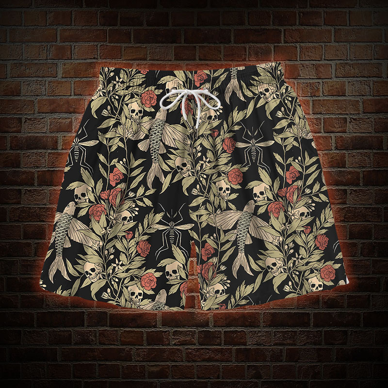 Skull and Flying Fish Mens Swim Trunks