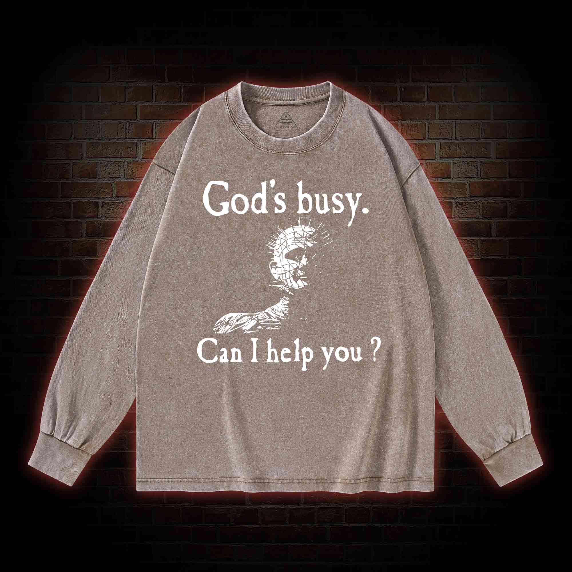 God’s Busy Can I Help You Washed Long-Sleeve T-shirt