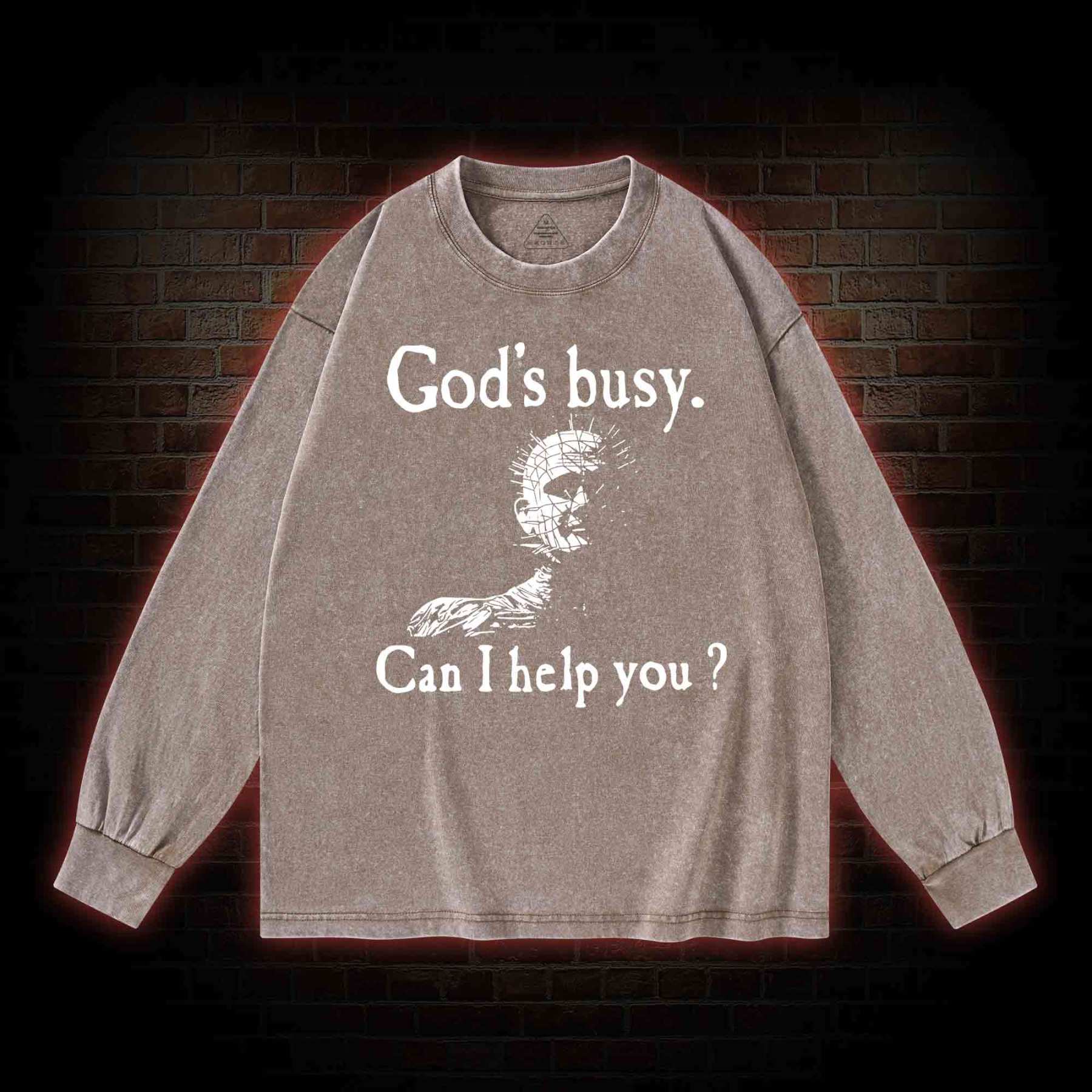 God’s Busy Can I Help You Washed Long-Sleeve T-shirt