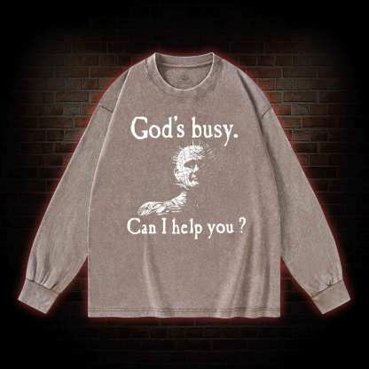 God’s Busy Can I Help You Washed Long-Sleeve T-shirt