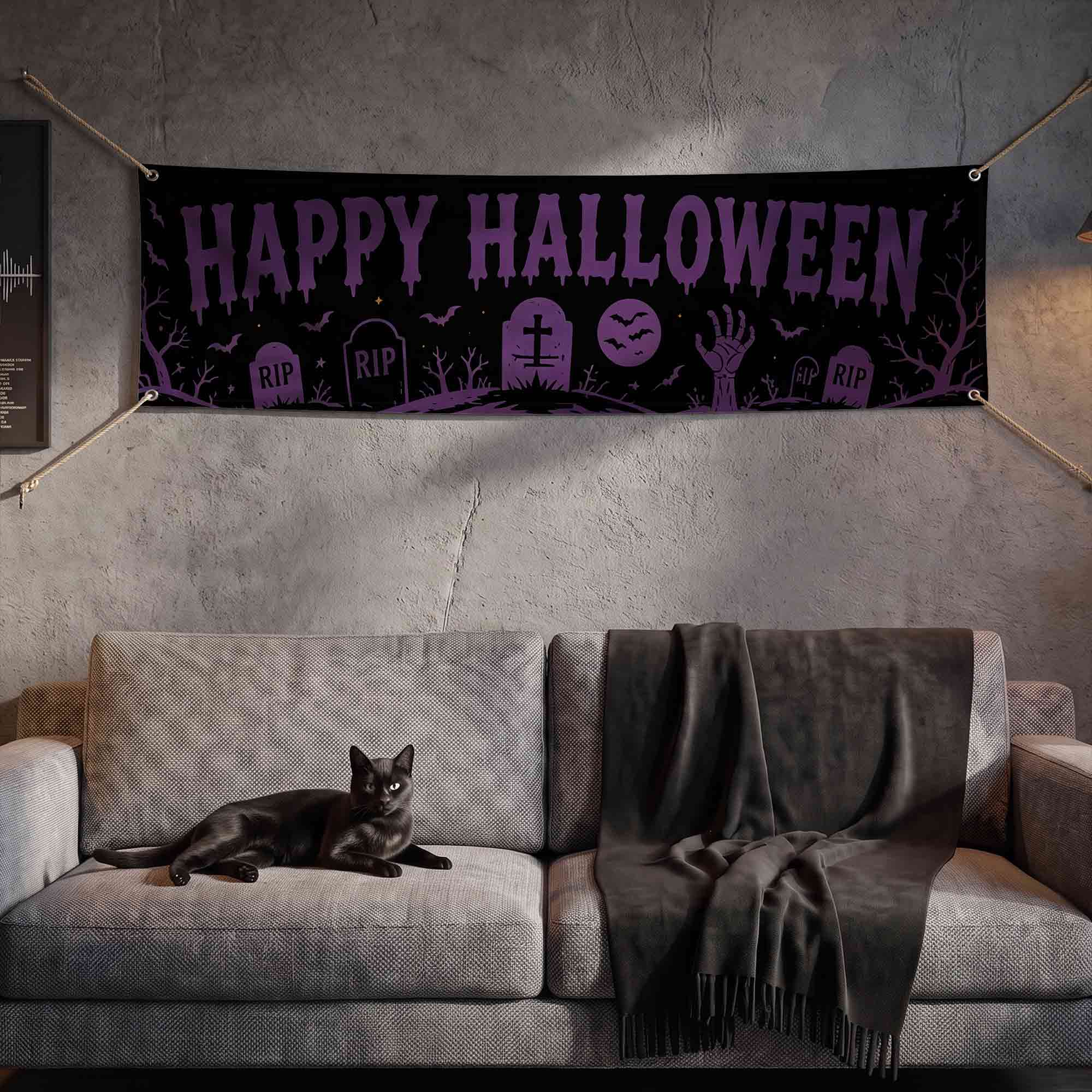 Graveyard Gathering Happy Halloween Banner