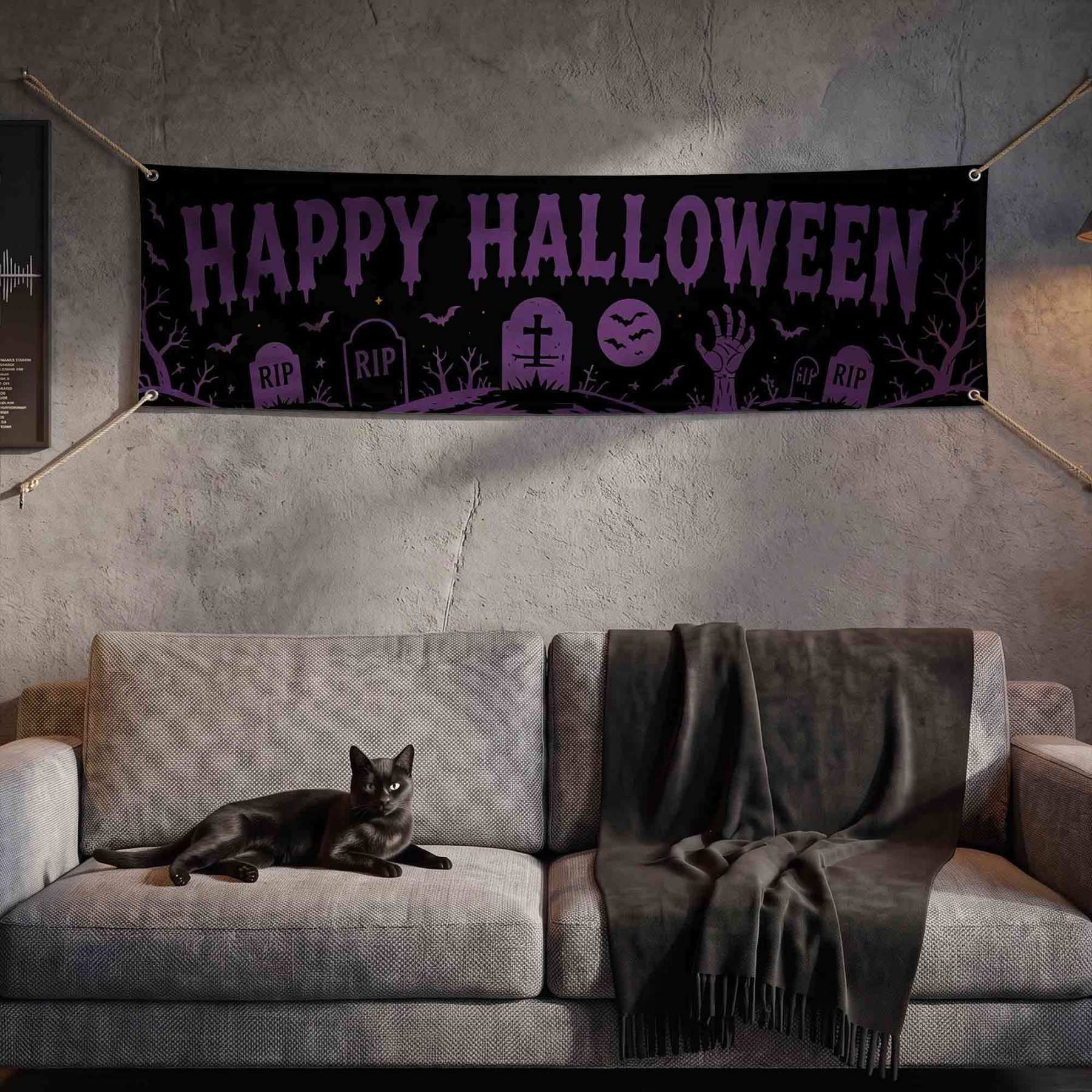 Graveyard Gathering Happy Halloween Banner