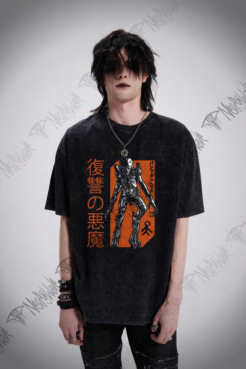Japanese Text Pumpkinhead Washed T-Shirt