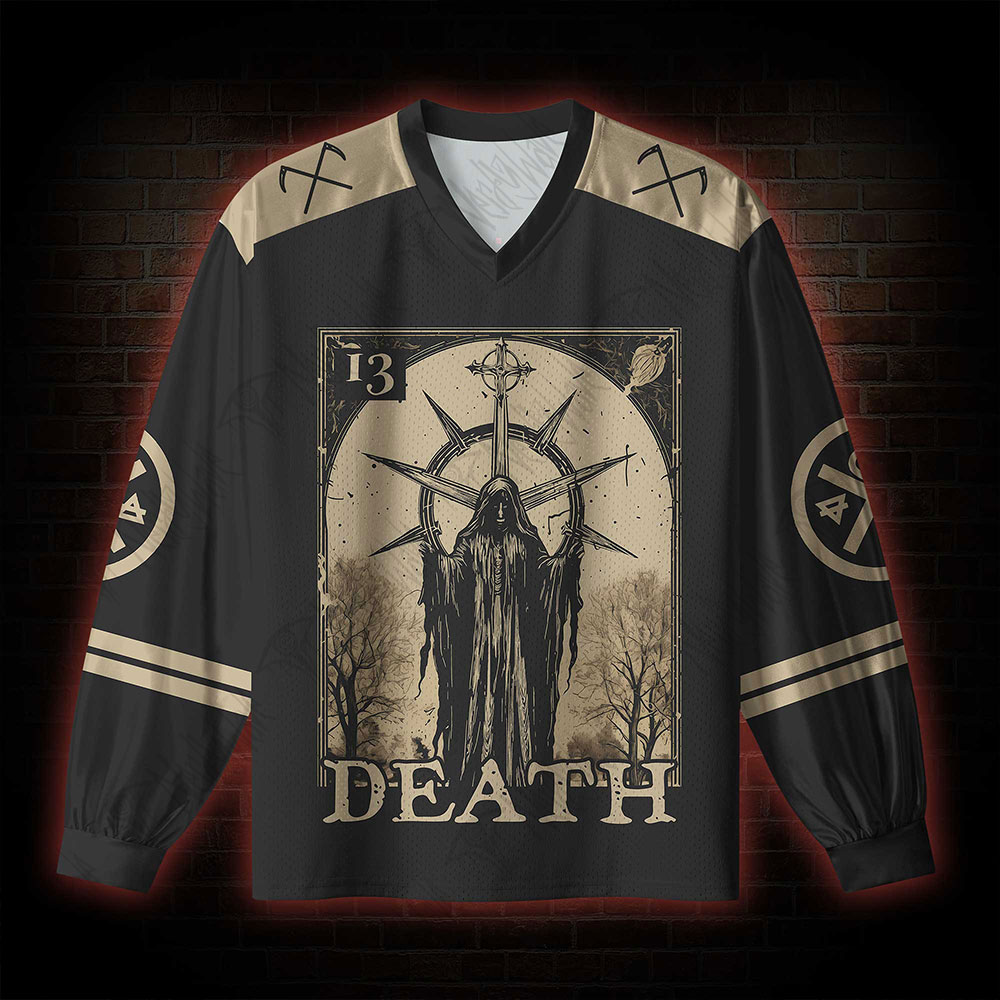 Death in Cloak Tarot Card V-Neck Long Sleeve Jersey