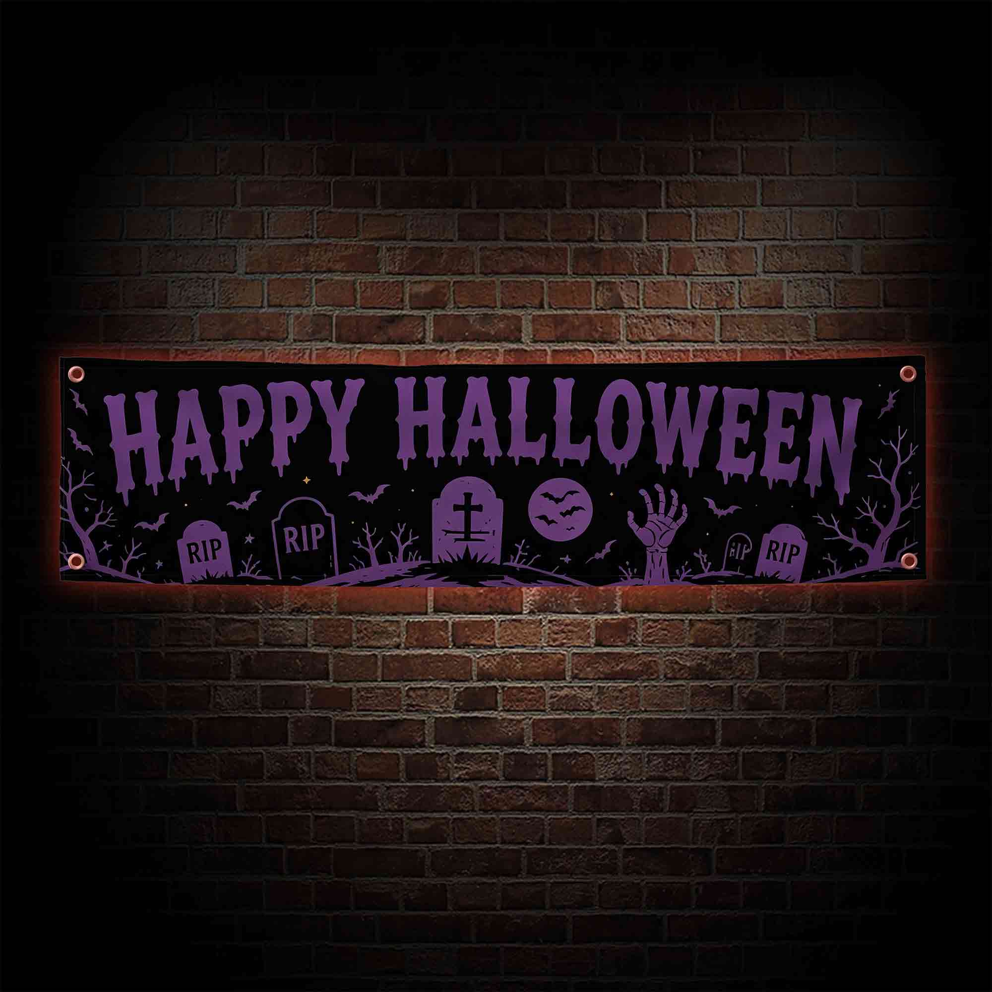 Graveyard Gathering Happy Halloween Banner