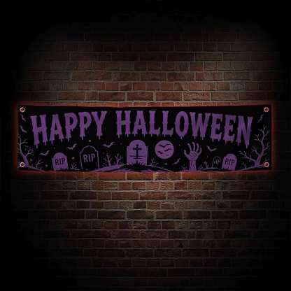 Graveyard Gathering Happy Halloween Banner