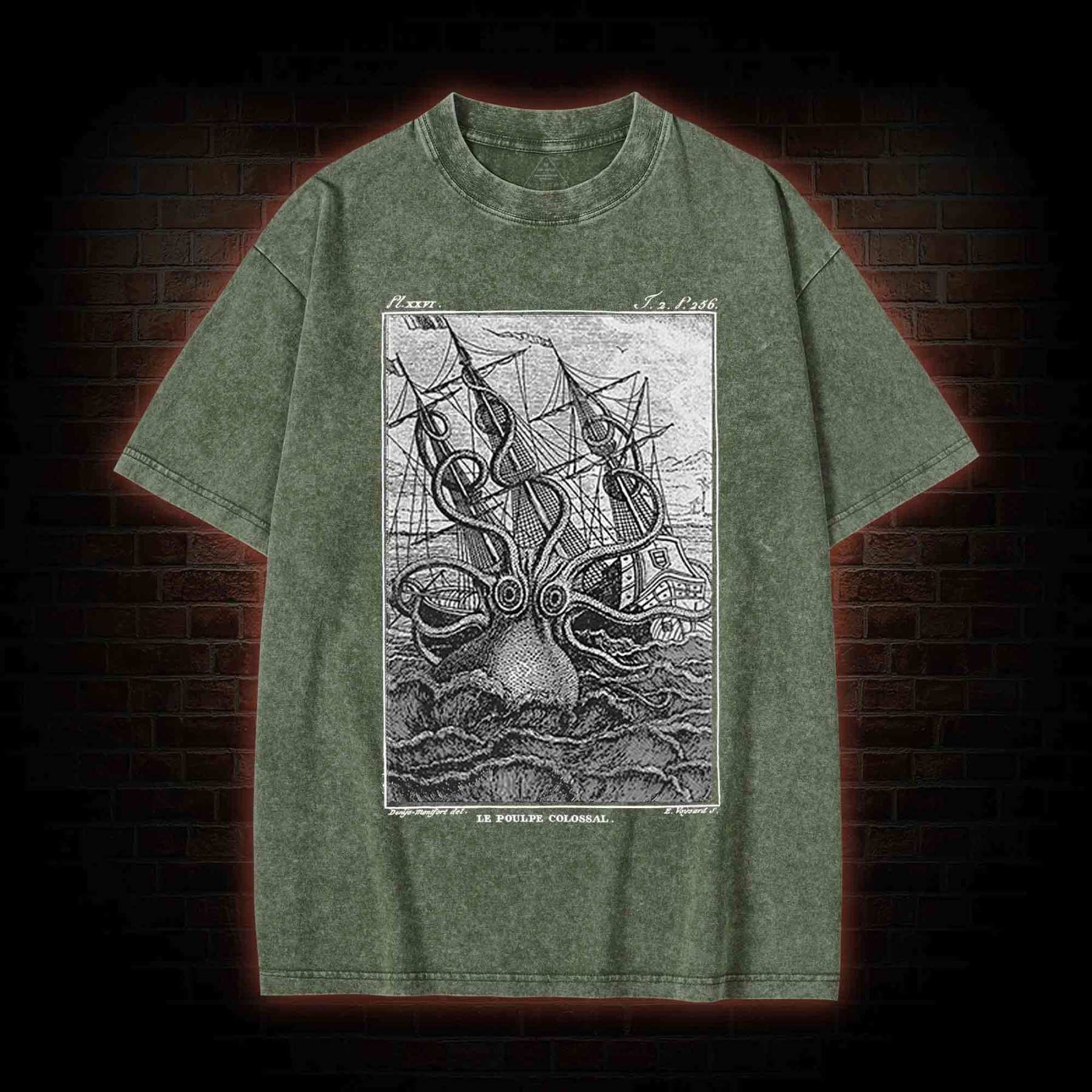 Giant Octopus Washed T-shirt with Dark Style