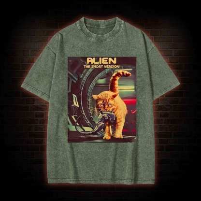 Alien Cat Washed T-shirt
