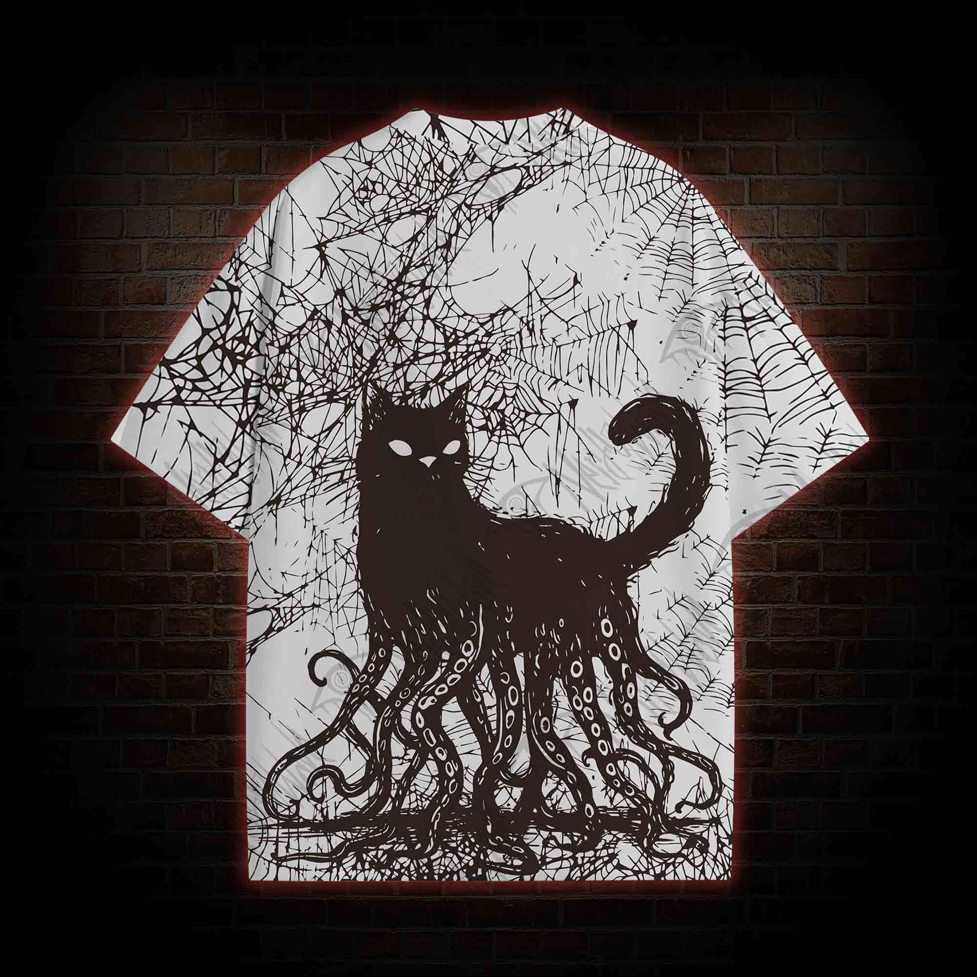 Octopus And Black Cat All Over Print T-shirt