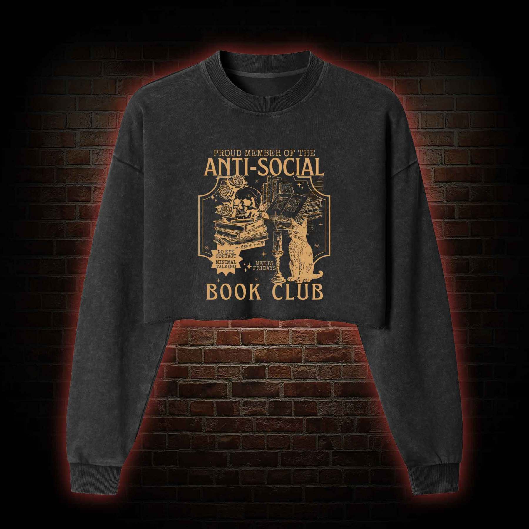 Anti-Social Book Club Washed Cropped Sweatshirts