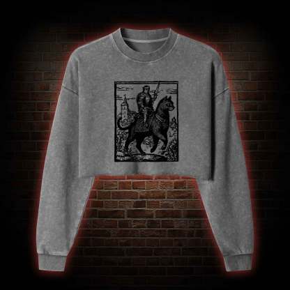 Knight Cat Rider Washed Cropped Sweatshirts