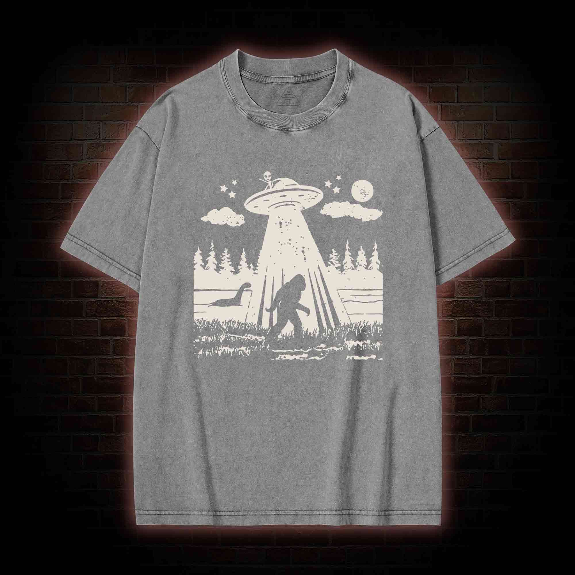 Bigfoot Sasquatch Alien UFO Loch Ness Monster Washed T-shirt