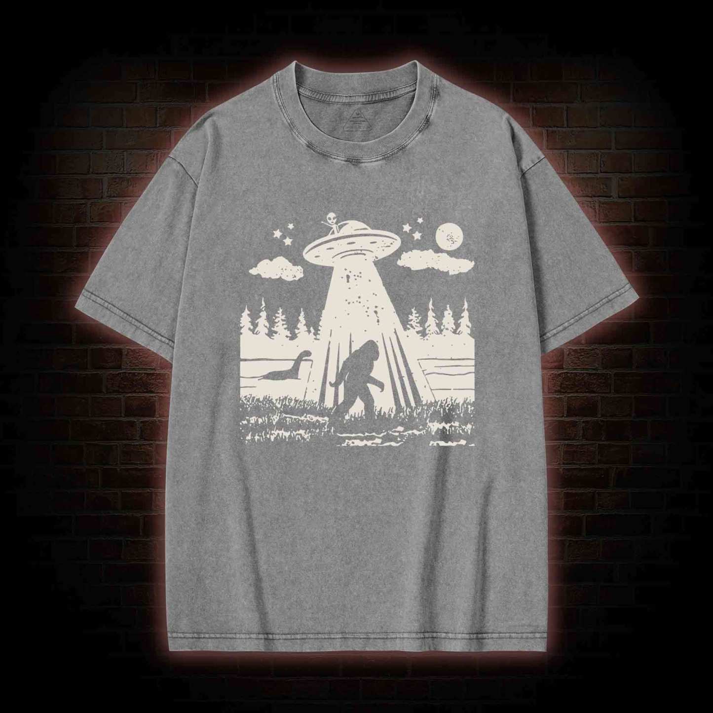 Bigfoot Sasquatch Alien UFO Loch Ness Monster Washed T-shirt